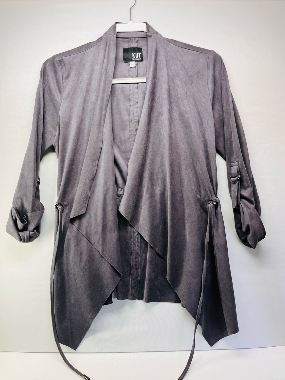 Kut from the Kloth‎ Open-Front Draped faux Suede Jacket in Gray